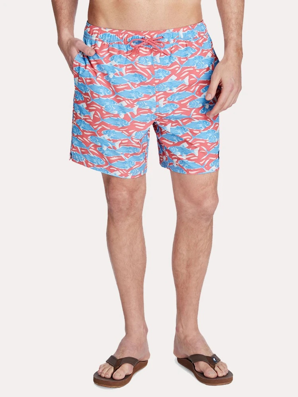 Vineyard Vines Coral & Light Blue Patterned Swim Board Shorts